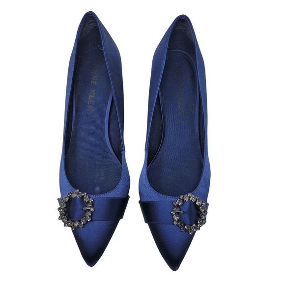 Anne Klein Womens‎ Midnight Blue Satin Pointed-Toe 3" Heels Formal Buckle Sz 9.5 - Picture 5 of 12